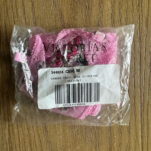 Victorias Secret Dream Angels Pink Floral Embroidery Side Tie Thong Panty - Picture 4 of 5